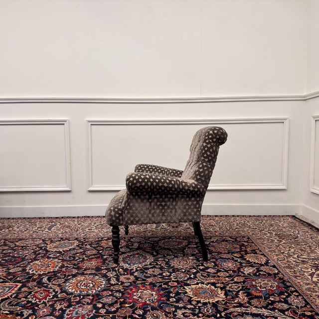 Gray Chesterfield Armchairs in Gray Pattern Velvet, Set of 2 For Sale - Image 8 of 14