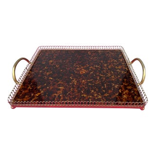 Vintage Faux Tortoise and Brass Filigree Tray For Sale