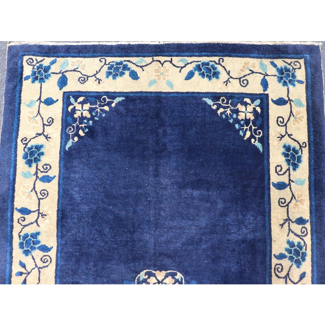 Antique Chinese Peking Carpet in Dark Blue Background 4' X 6'8 For Sale - Image 12 of 14