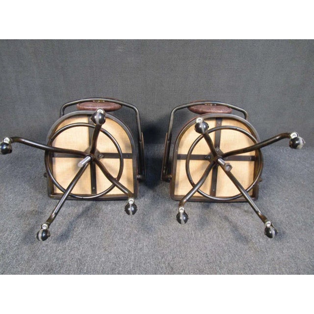 Vintage Metal and Wood Rolling Chairs For Sale - Image 4 of 8