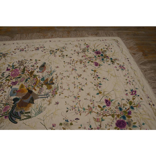 Art Deco Beautiful Ivory Color With Lovely Floral Design Antique Chinese Silk Embroidery For Sale - Image 3 of 12
