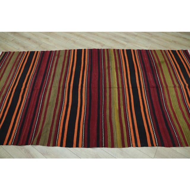 Textile 1960s Rustic Style Stripe Design Handmade Oushak Kilim Rug For Sale - Image 7 of 10