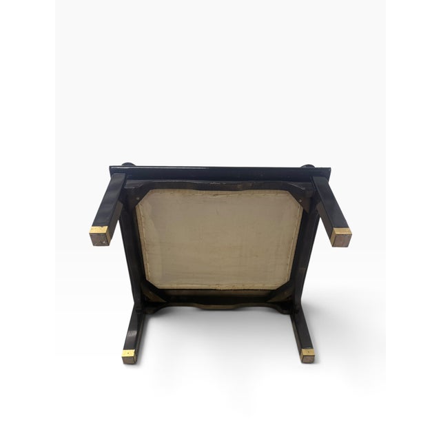 Vintage Spanish Chinoiserie Black Lacquer & Brass Horseshoe Chair, James Mont Style For Sale - Image 9 of 13