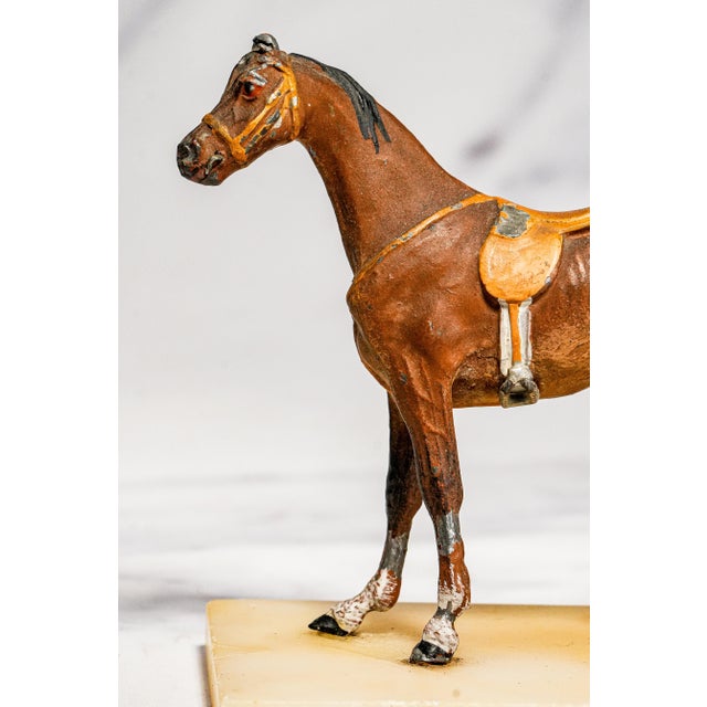 Victorian Charming Miniature Antique Austrian Cold Painted Cast Metal Horse Sculpture Statue Marble Base Equestrian Home Decor For Sale - Image 3 of 16