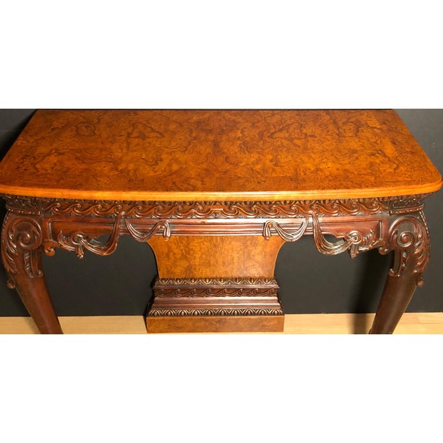 Late 19th Century Late 19th Century Pair of 19th Century English Regency Burl And Mahogany Console Tables For Sale - Image 5 of 7
