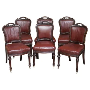 Victorian Mahogany & Leather Dining Chairs in the Style of Gillows, 1860s, Set of 6