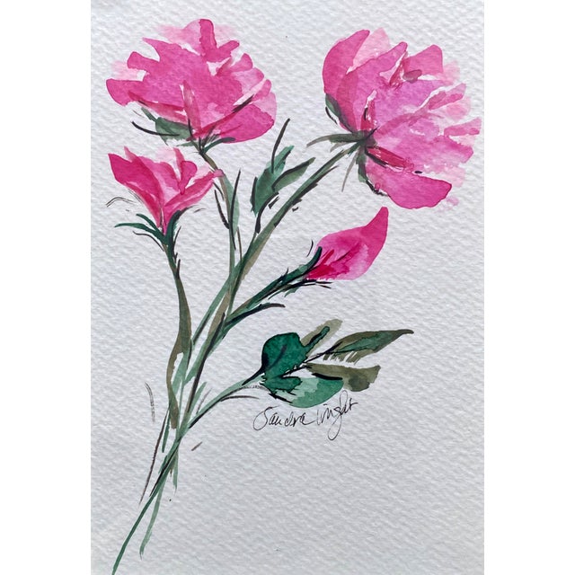 Shabby Chic Summer Flowers Botanical Watercolor Painting by Sandra Wright For Sale - Image 3 of 3