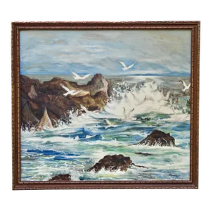 Vintage Coastal Seascape Original Oil Painting