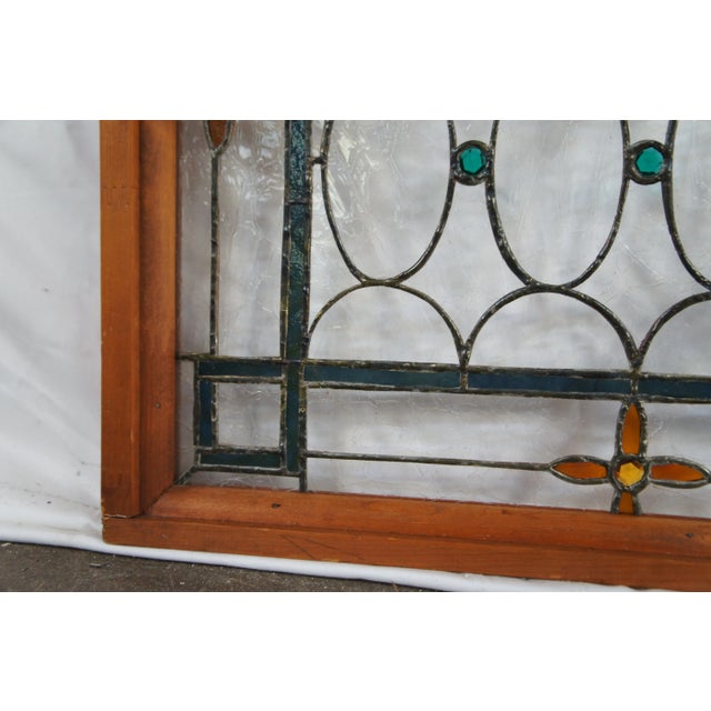 Antique Victorian French Neoclassical Stained Glass Ribbon Torchiere Window For Sale - Image 11 of 12