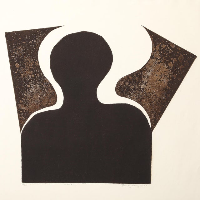Drawing/Sketching Materials Mid-Century Modernist Screen Print Titled "Man" Signed Sheng Hey C. 1973 For Sale - Image 7 of 16