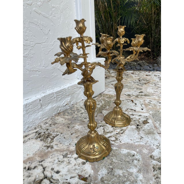 Mid 19th Century Pair of French Gilt Bronze Four-Light Candelabra – Napoleon III Period Circa For Sale In Miami - Image 6 of 8