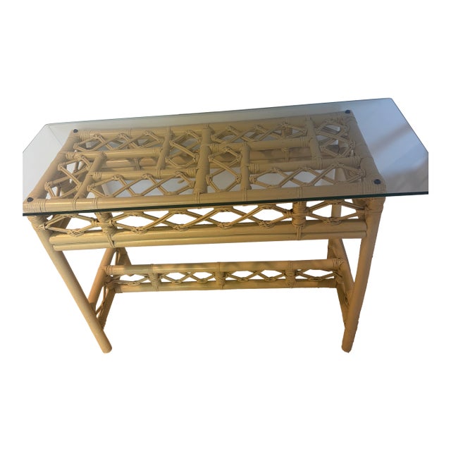 VIntage Ficks Reeds Distressed Pineapple Bamboo With Tempered Glass Top For Sale