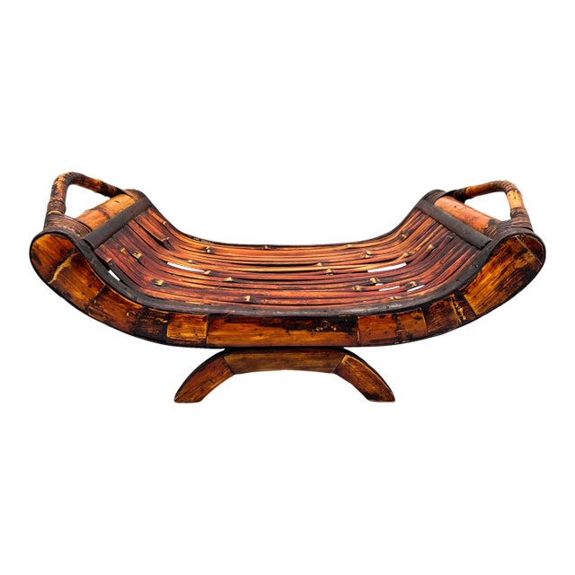 Vintage Handcrafted Bent Bamboo Display Tray on Stand – Organic Modern / Tropical For Sale