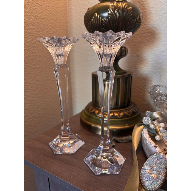Mikasa Vintage Pair of Mikasa Excellor Austrian Crystal Candlesticks For Sale - Image 4 of 5