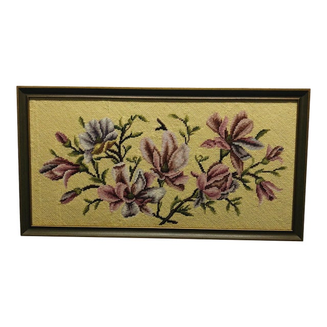 Mid Century Framed Needlepoint of Lilies For Sale