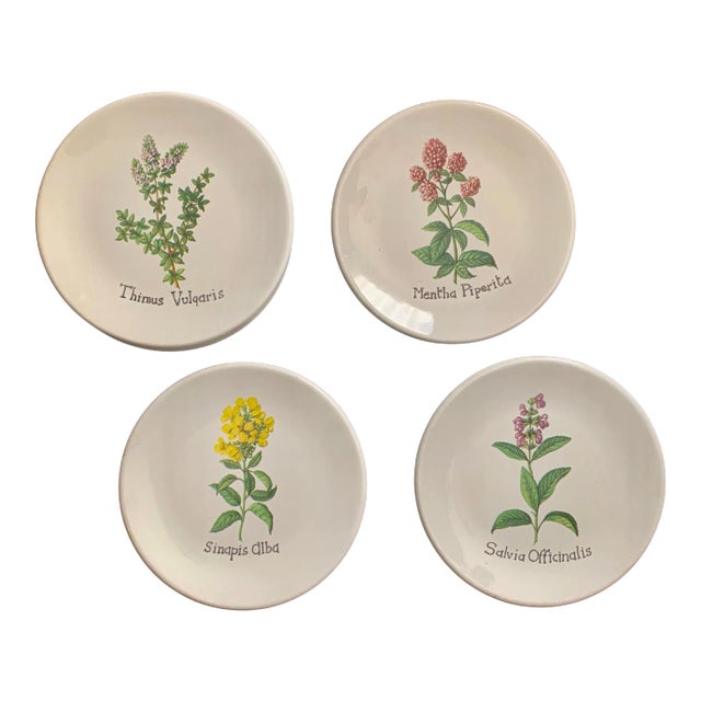 Vintage Italian Salad Plates in Four Assorted Herb Patterns- Set of 6 For Sale