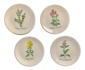 Vintage Italian Salad Plates in Four Assorted Herb Patterns- Set of 6
