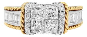 14K White and Yellow Gold 1 1/2 Cttw Invisible Set Princess-Cut Diamond Quad Style Engagement Ring (H-I Color, SI2-I1 Clarity) - Ring Size 7