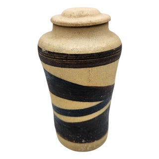 Mid 20th Century Studio Pottery Striped Lidded Vase For Sale