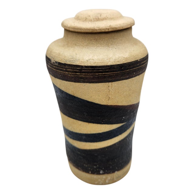 Mid 20th Century Studio Pottery Striped Lidded Vase For Sale