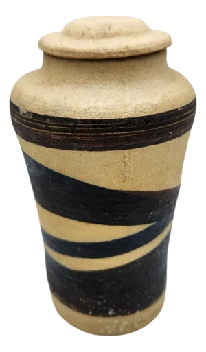 Mid 20th Century Studio Pottery Striped Lidded Vase