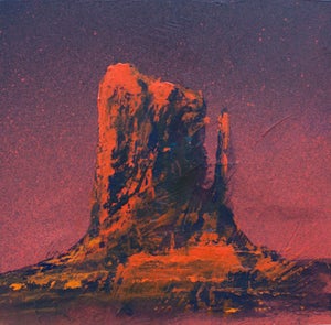 Untitled 2 by Jody Fallon | Acrylic on Wood Panel of a red rock formation at sunset