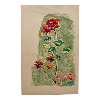 Henry Emil Salloch Original Watercolor on Paper Botanical Sketch of Red and Orange Geraniums. For Sale