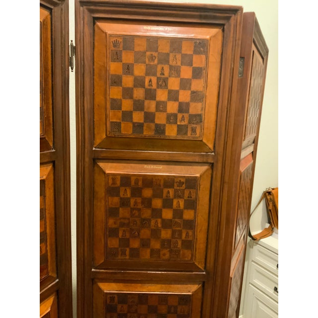 1980s Dark Wood Chessboard 3 Panel Room Divider For Sale In Austin - Image 6 of 12