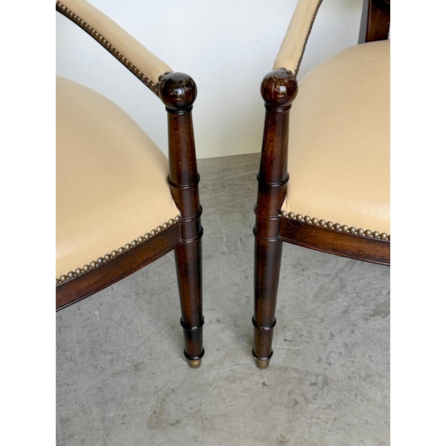 Set of 4 Baker Milling Road Neoclassical Mahogany & Parchment Leather Armchairs For Sale - Image 17 of 17