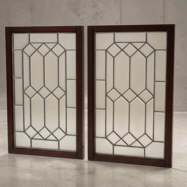 Rustic Wood Framed Beveled Tudor Diamond Shaped Paned Wall Mirrors - A Pair For Sale - Image 3 of 10