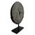 Beautiful modern minimalist style vintage black stone disk on iron stand. Textured chiseled stone each unique in natural...