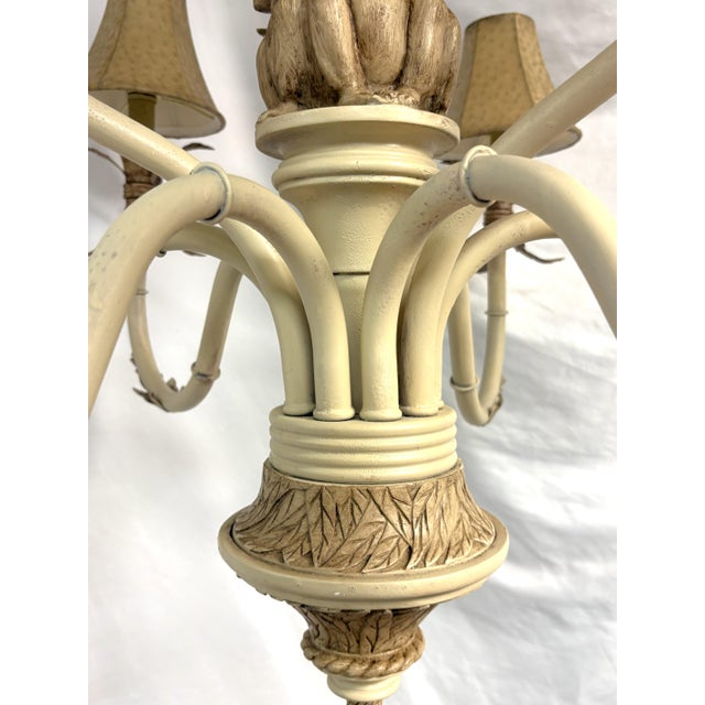 Beige Vintage 9-Light Coastal Chinoiserie Style Monkey Chandelier With Rawhide Shades For Sale - Image 8 of 18