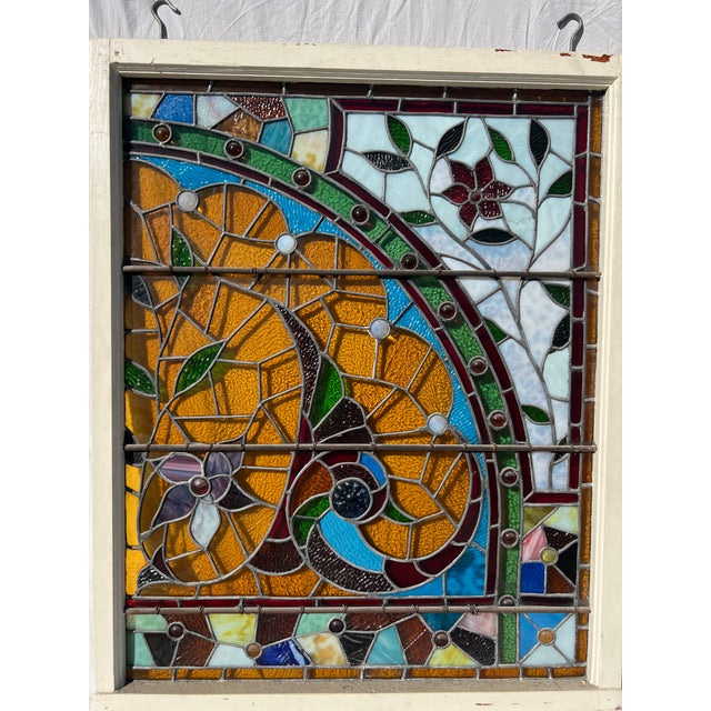 Wood Pair of American Victorian Stained Glass Windows For Sale - Image 7 of 18
