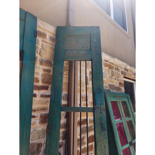 Green Pair of Antique Wood and Iron Doors For Sale - Image 8 of 11