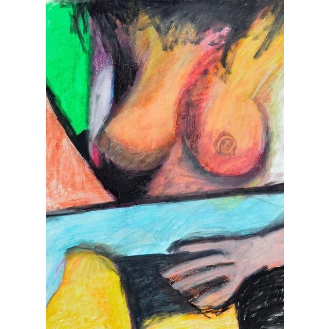 Figure in red, green, blue conte crayon by San Francisco artist Michael William Eggleston (American, 20th Century)....