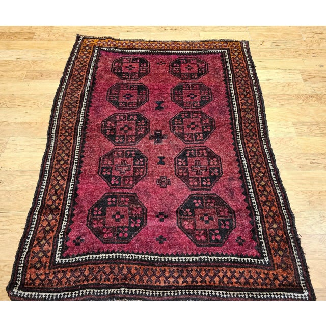 Late 20th Century Vintage Afghan Bokhara Rug, Hand-Knotted Wool, 1950s Geometric Design For Sale - Image 5 of 12