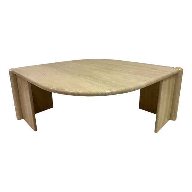 Eye-Shaped Travertine Coffee Table, 1980s For Sale