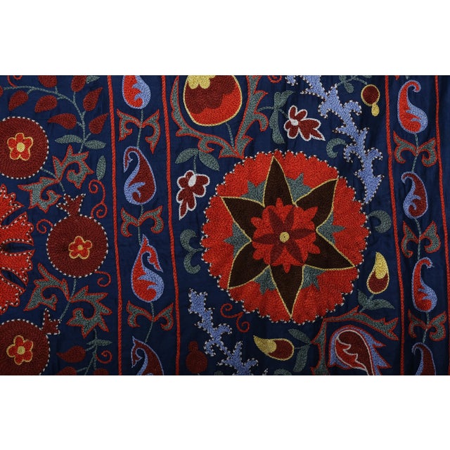 Silk Suzani Wall Decor - Blue Uzbek Embroidery Bedspread For Sale - Image 10 of 11