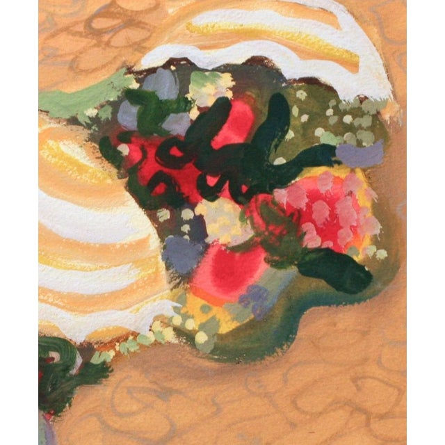 1950s Circa 1950s Gouache on Paper of a Flower Vendor by Artist Andre Delfau For Sale - Image 5 of 5