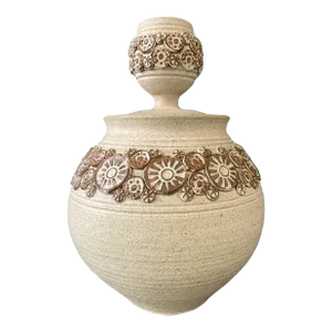 1990s Wishon-Harrell Studio Art Pottery Ceramic Lidded Vase With Appliqué Decoration