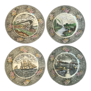 Antique Set 4 Currier & Ives American Engravings for the People Dinner Plates.