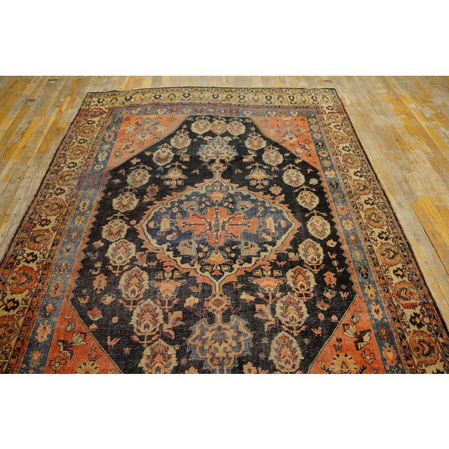 1900s S. Black Salmon Medallion Tribal Antique Persian Ghashgaie Rug 5'2" X 7'4" Knotted Pile Wool Carpet For Sale - Image 4 of 11
