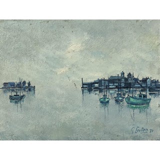 P. Loutan, Barques de pêcheur dans le port, 1971, Oil on Wood For Sale