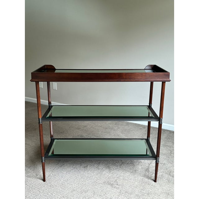 Glass Late 20th Century Baker Jacques Garcia Tiered Mahogany Mirrored Beveled Glass Drybar Side Table For Sale - Image 7 of 12