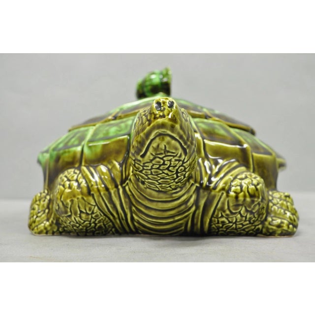 Green Vintage Tilso Japan Mid Century Modern Green Ceramic Figural Turtle Soup Tureen For Sale - Image 8 of 17