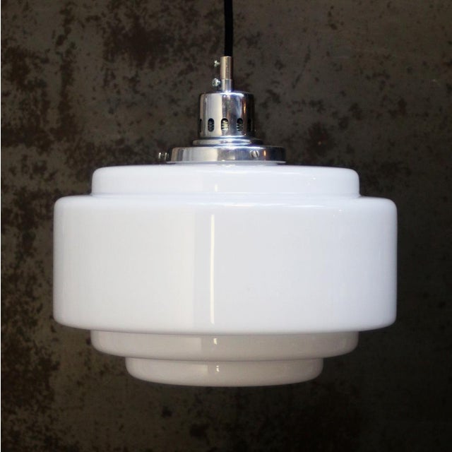 Mid-Century Modern Vintage Art Deco White Opaline Glass Pendant Lamps For Sale - Image 3 of 8