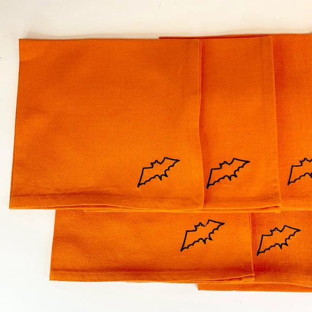 1980s 1980s Vintage Boho Chic French Linen Halloween Bat Napkins - Set of 8. For Sale - Image 5 of 8