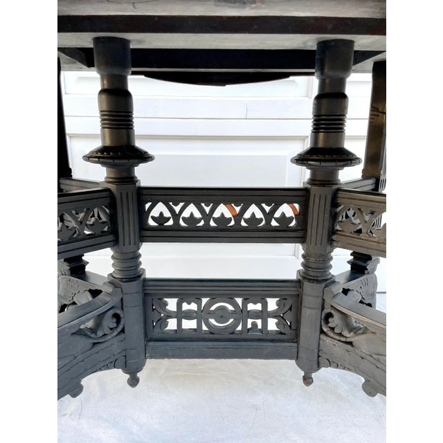 Antique Eastlake Pink Marble and Griffin Carved Rolling Table For Sale - Image 12 of 13