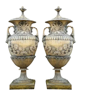 Large English Stone Garden Urns, Set of 2
