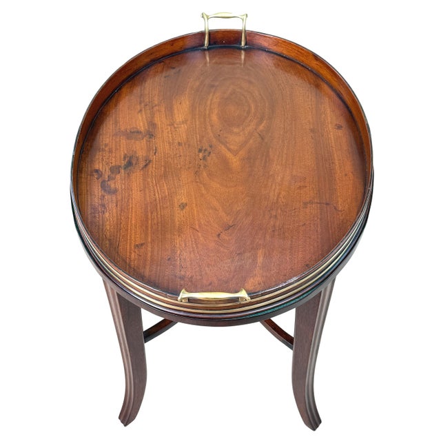 Georgian Mahogany Oval Tray on Stand with Brass Bound Decoration, 1800 For Sale - Image 11 of 13